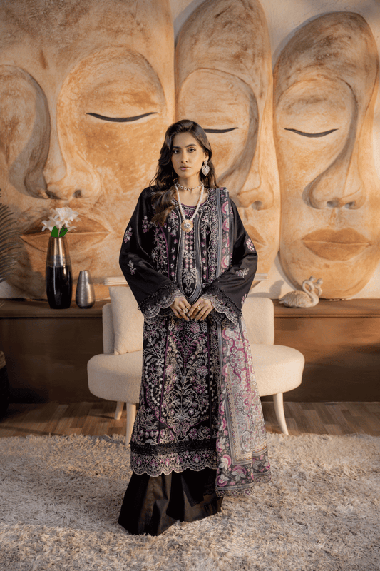 Black Embroidered Lawn 3PC Suit - Mahriza