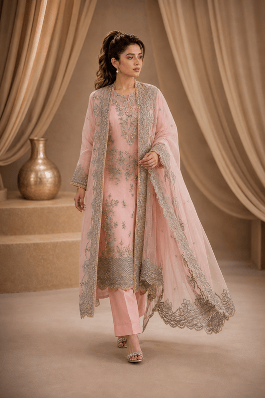 Blush Grace – Luxury Embroidered & Sequin Organza Suit - Mahriza