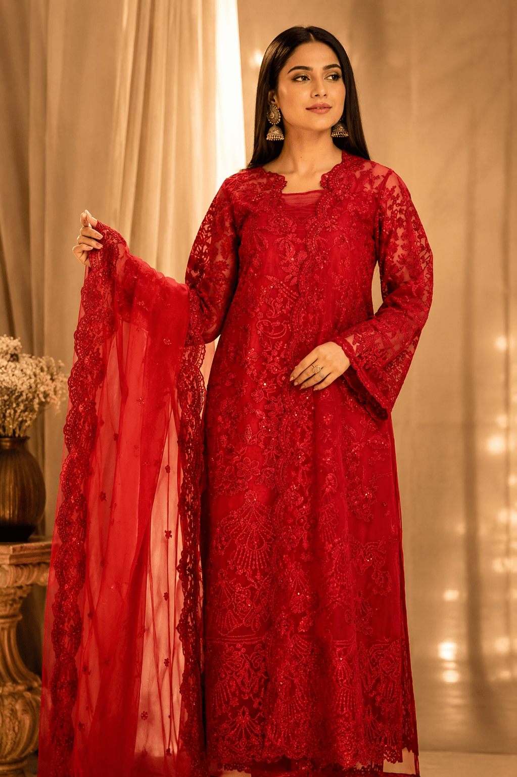 Crimson Royale – Luxury Organza Party Wear - Mahriza