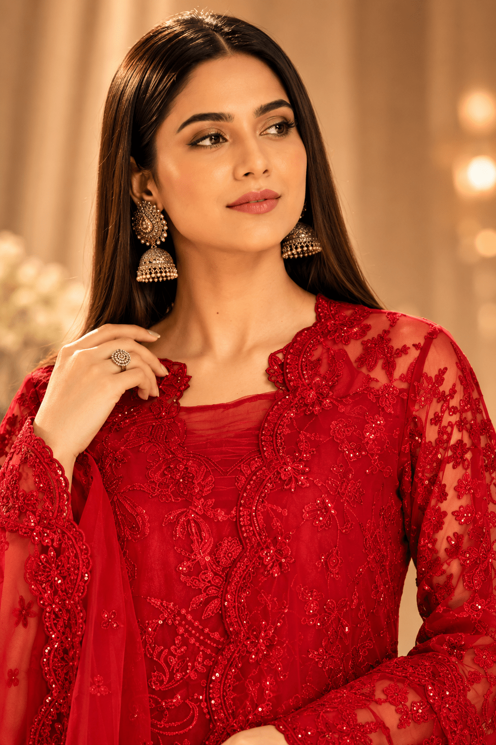 Crimson Royale – Luxury Organza Party Wear - Mahriza