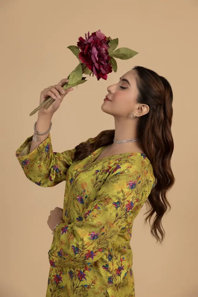 Floral Lime Khaddar 2 - Piece Winter Ready Printed Suit for Women - Mahriza