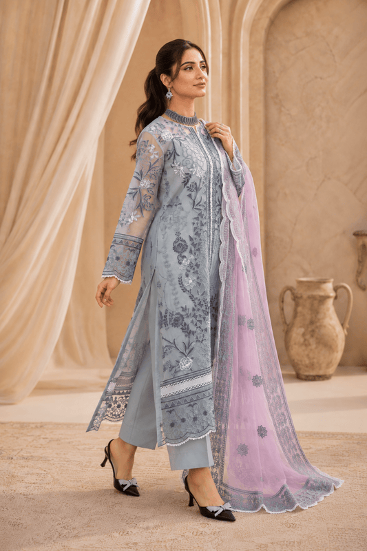 Frosted Lilac – Luxury Embroidered Organza Dress - Mahriza