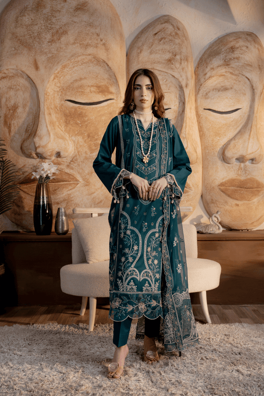 Green Embroidered Lawn 3PC Suit - Mahriza