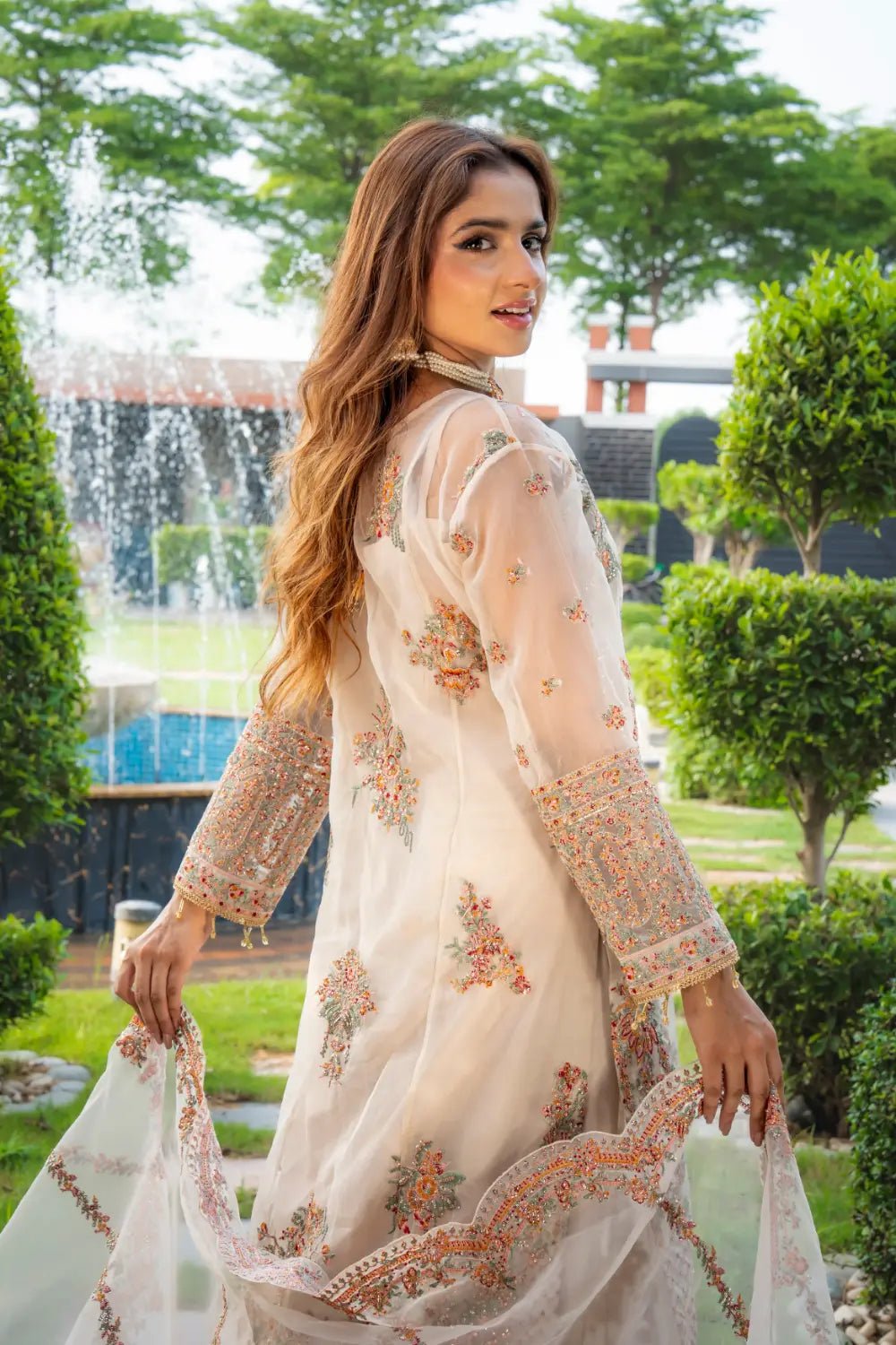 🤍 Ivory Elegance – Luxury Organza Party Wear - Mahriza 🤍 Ivory Elegance – Luxury Organza Party Wear - Mahriza