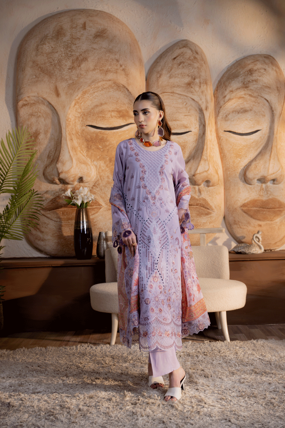 Lilac Embroidered Lawn 3PC Suit - Mahriza