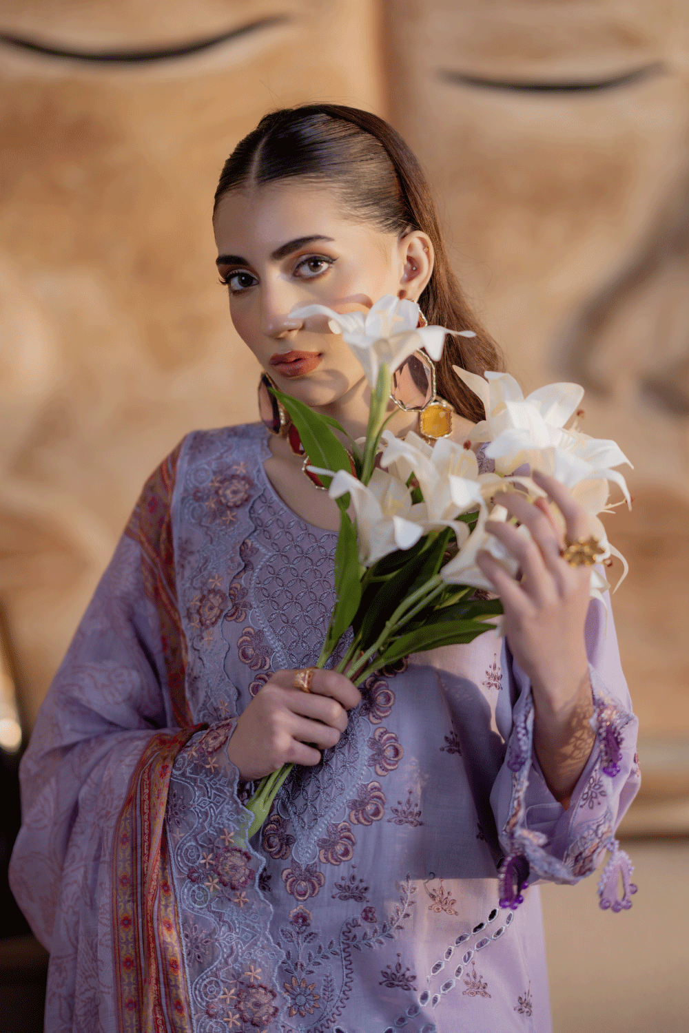 Lilac Embroidered Lawn 3PC Suit - Mahriza