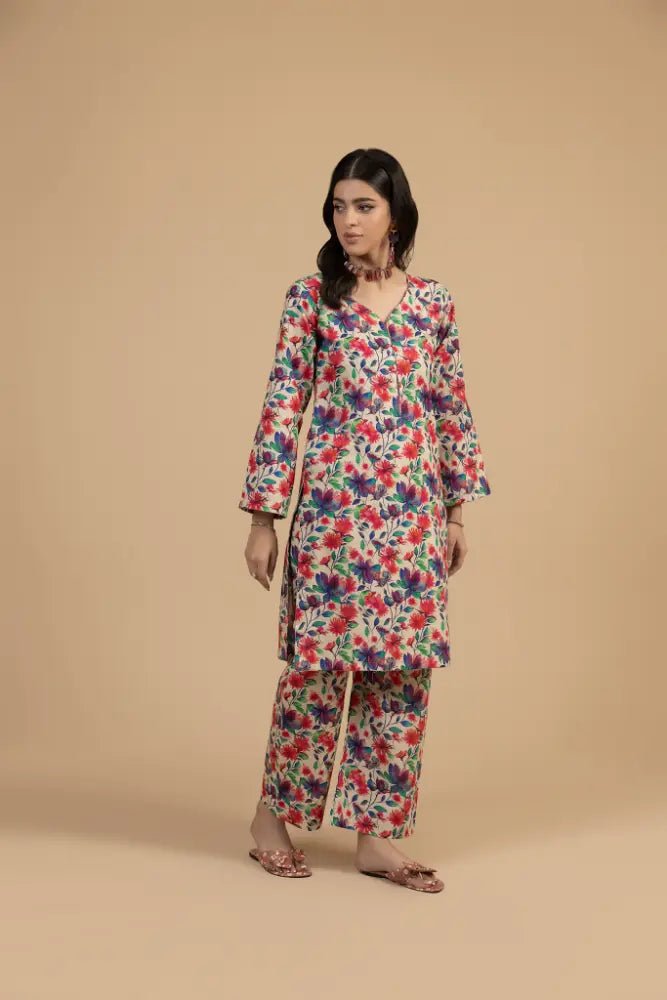 Multicolor Floral Khaddar 2 - Piece Vibrant Winter Printed Suit for Women - Mahriza