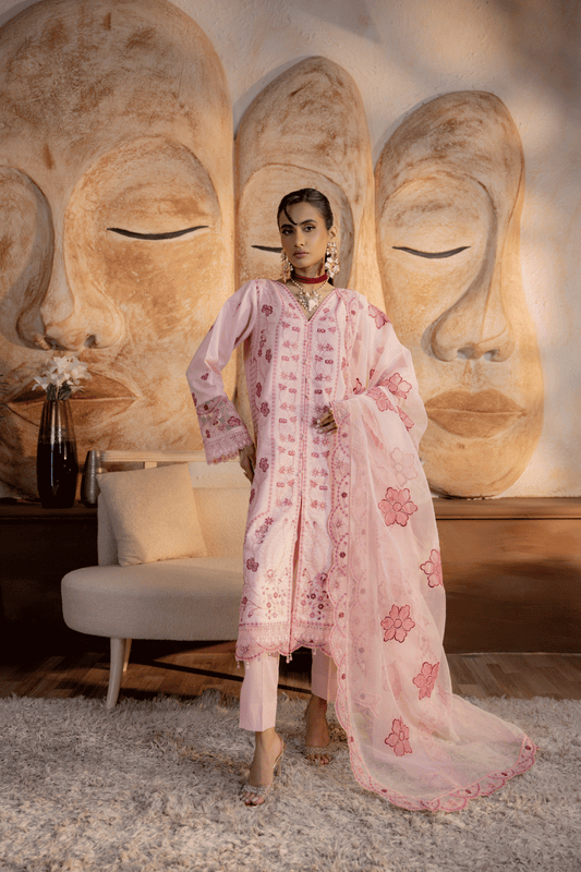 Peach Embroidered Lawn 3PC Suit - Mahriza