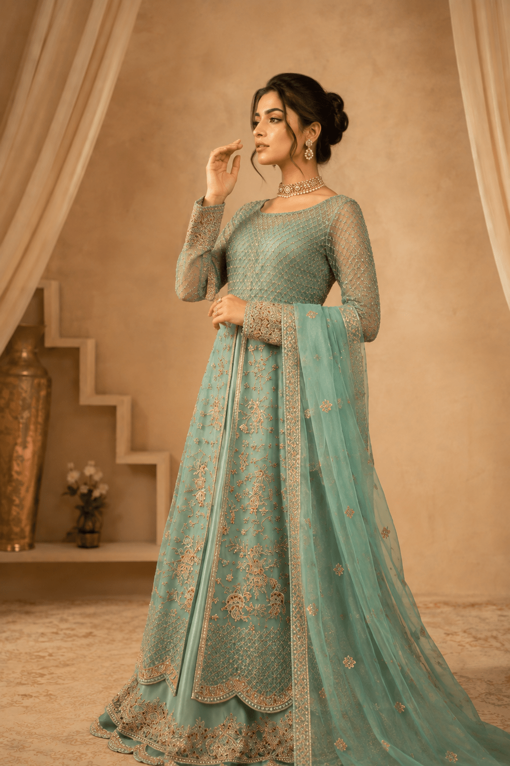 Pistachio Bloom – Sequin Luxe Maxi - Mahriza