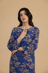 Royal Blue Floral Khaddar 2 - Piece Suit Elegant Winter Printed Co - Ord Set - Mahriza