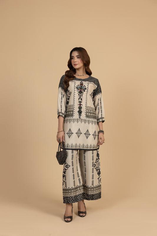 2PC Stitched Silk Suit- MS003