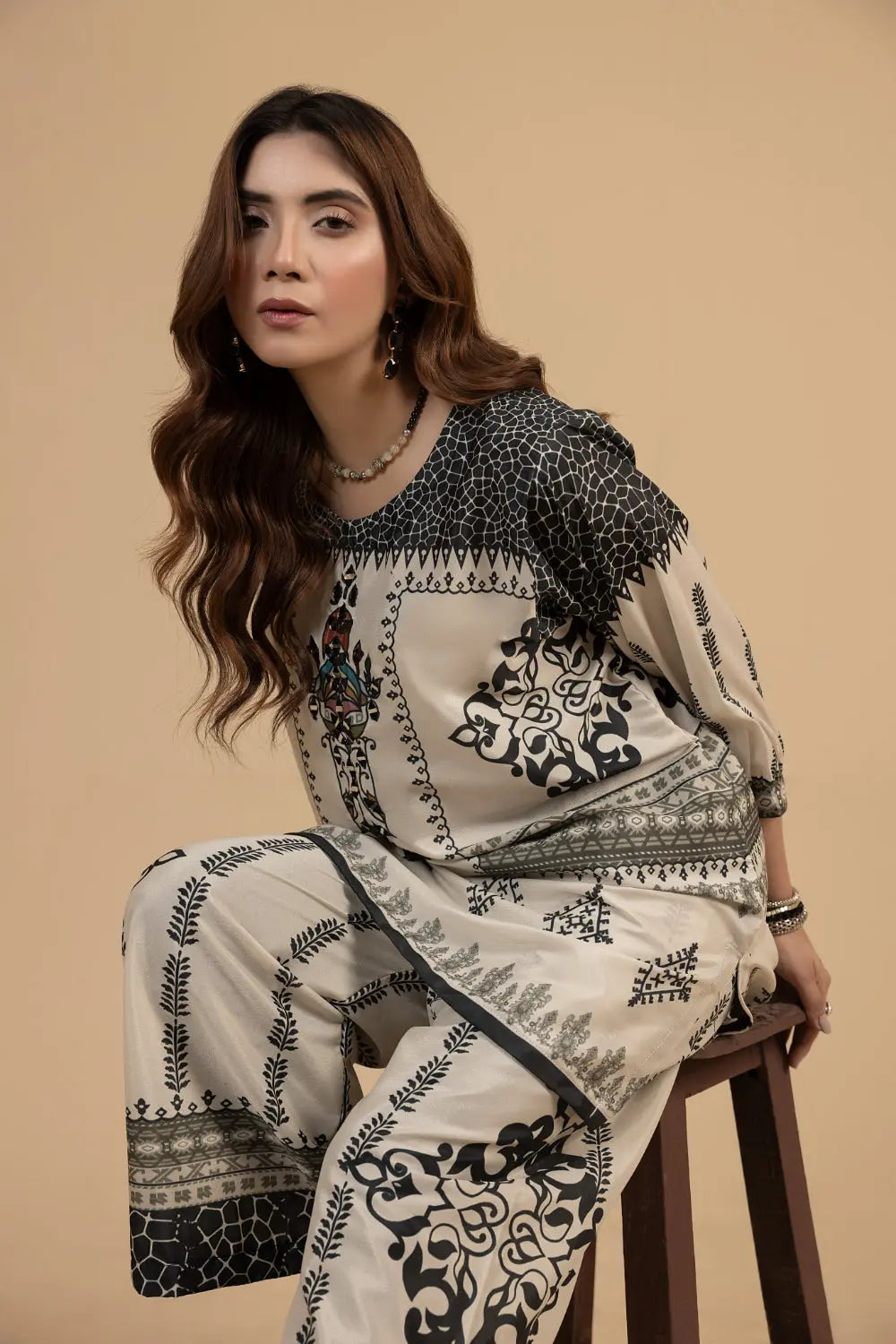 2PC Stitched Silk Suit- MS003