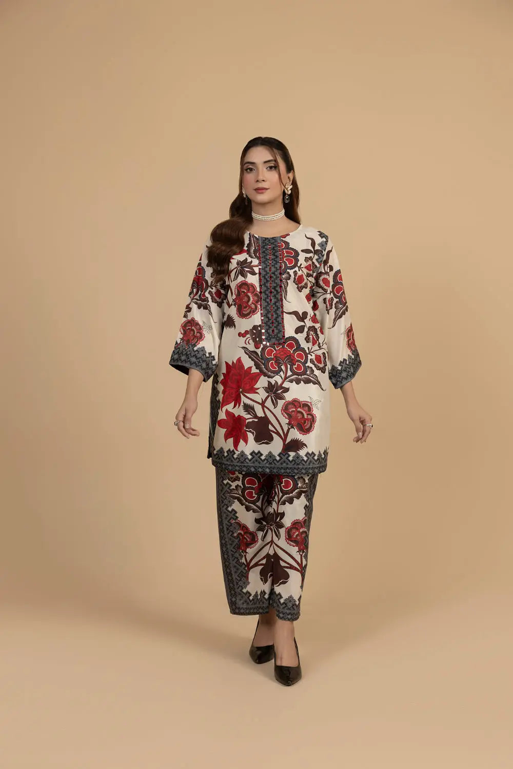 2PC Stitched Silk Suit- MS005