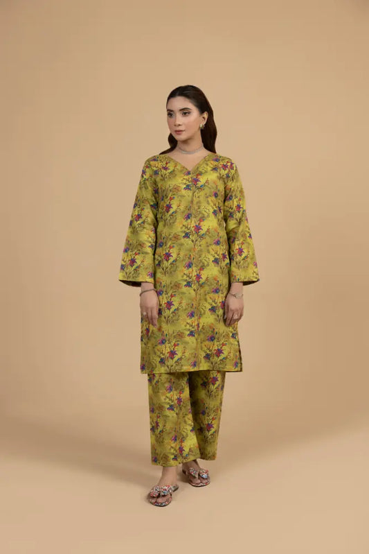 Floral Lime Khaddar 2-Piece  Winter Ready Printed Suit for Women