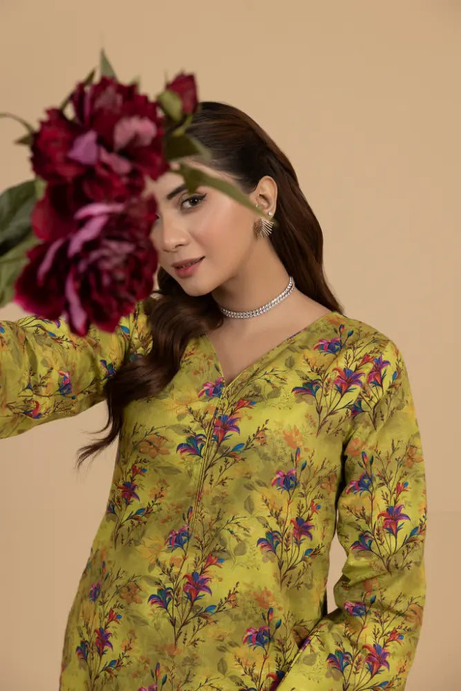 Floral Lime Khaddar 2-Piece  Winter Ready Printed Suit for Women
