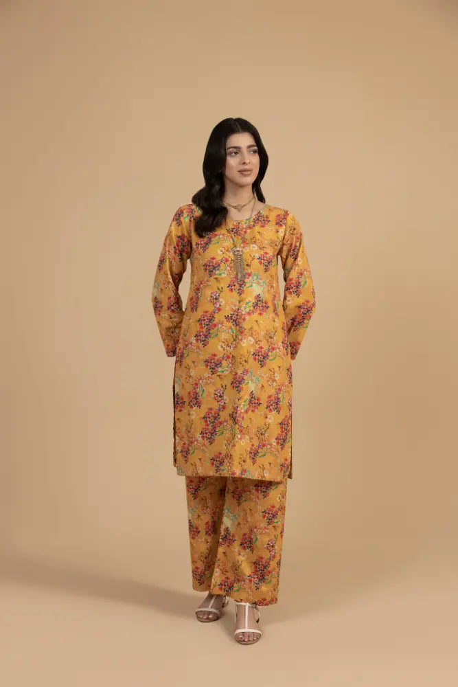Mustard Floral Khaddar 2-Piece  Premium Winter Printed Suit for Women