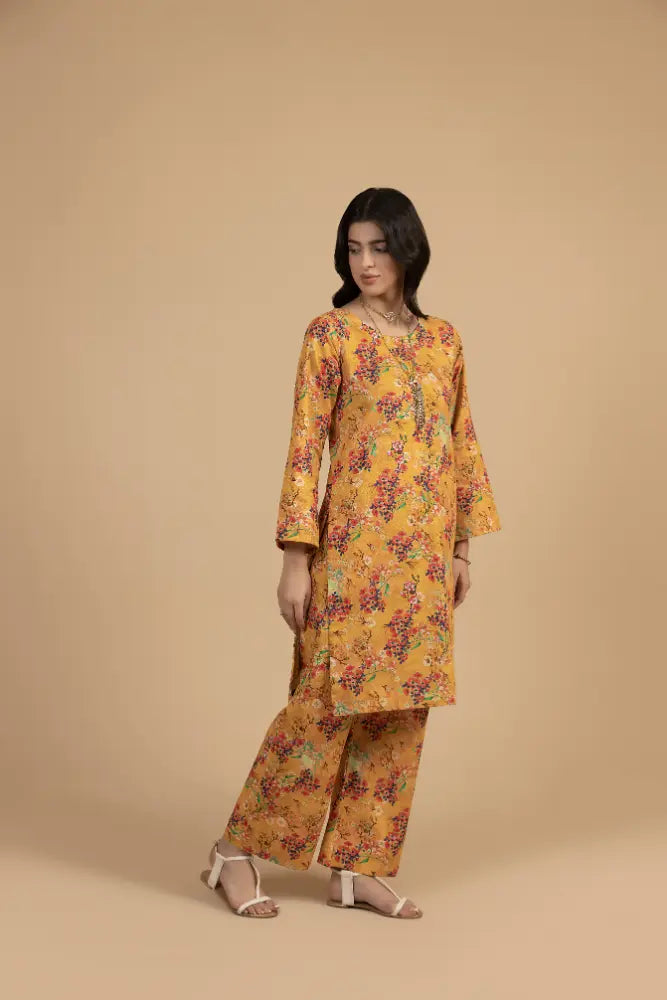 Mustard Floral Khaddar 2-Piece  Premium Winter Printed Suit for Women