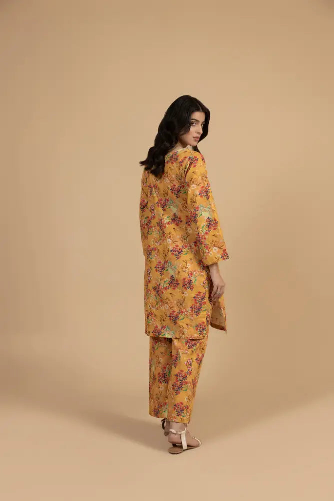 Mustard Floral Khaddar 2-Piece  Premium Winter Printed Suit for Women