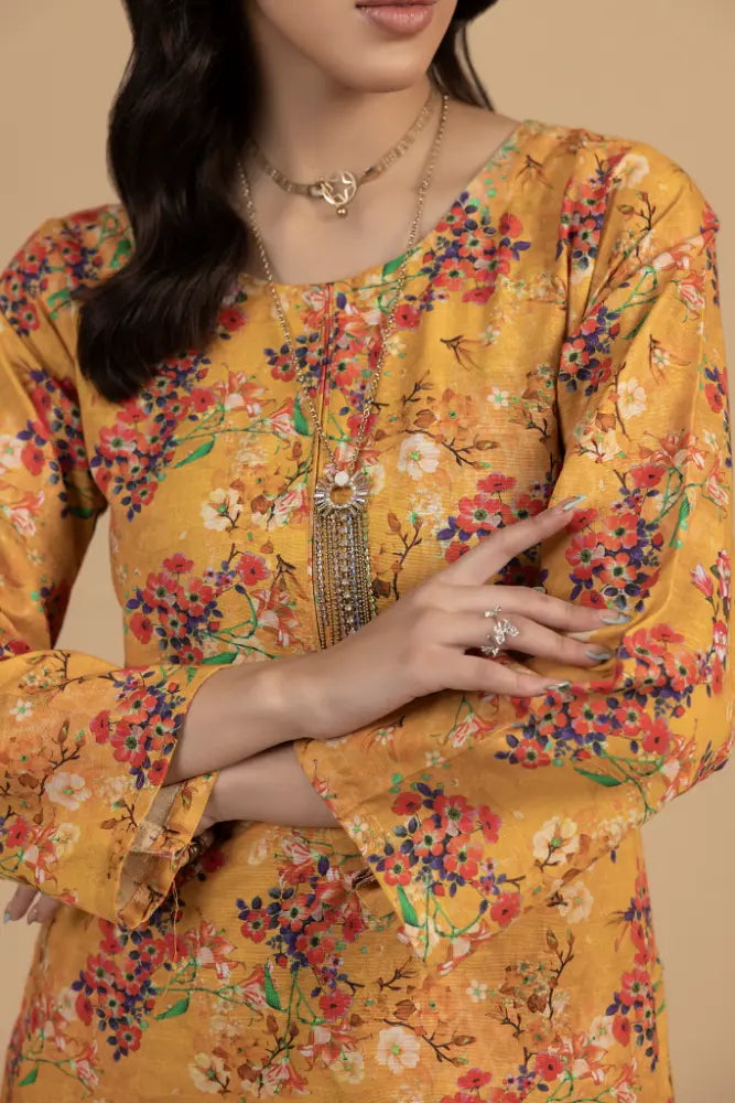 Mustard Floral Khaddar 2-Piece  Premium Winter Printed Suit for Women