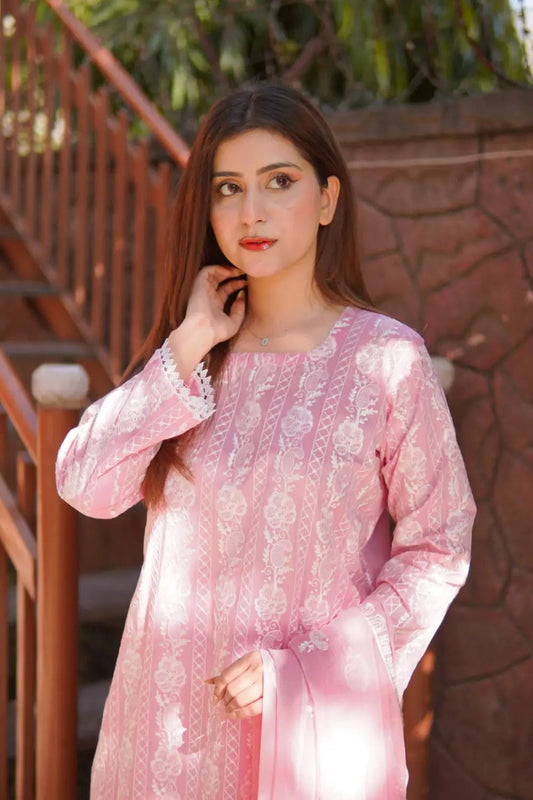 3PC  Stitched Embroidered Lawn Suit. MEL--001