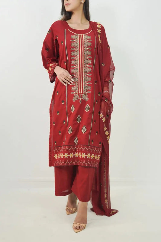 3PC  Stitched Embroidered Lawn Suit. MEL--002