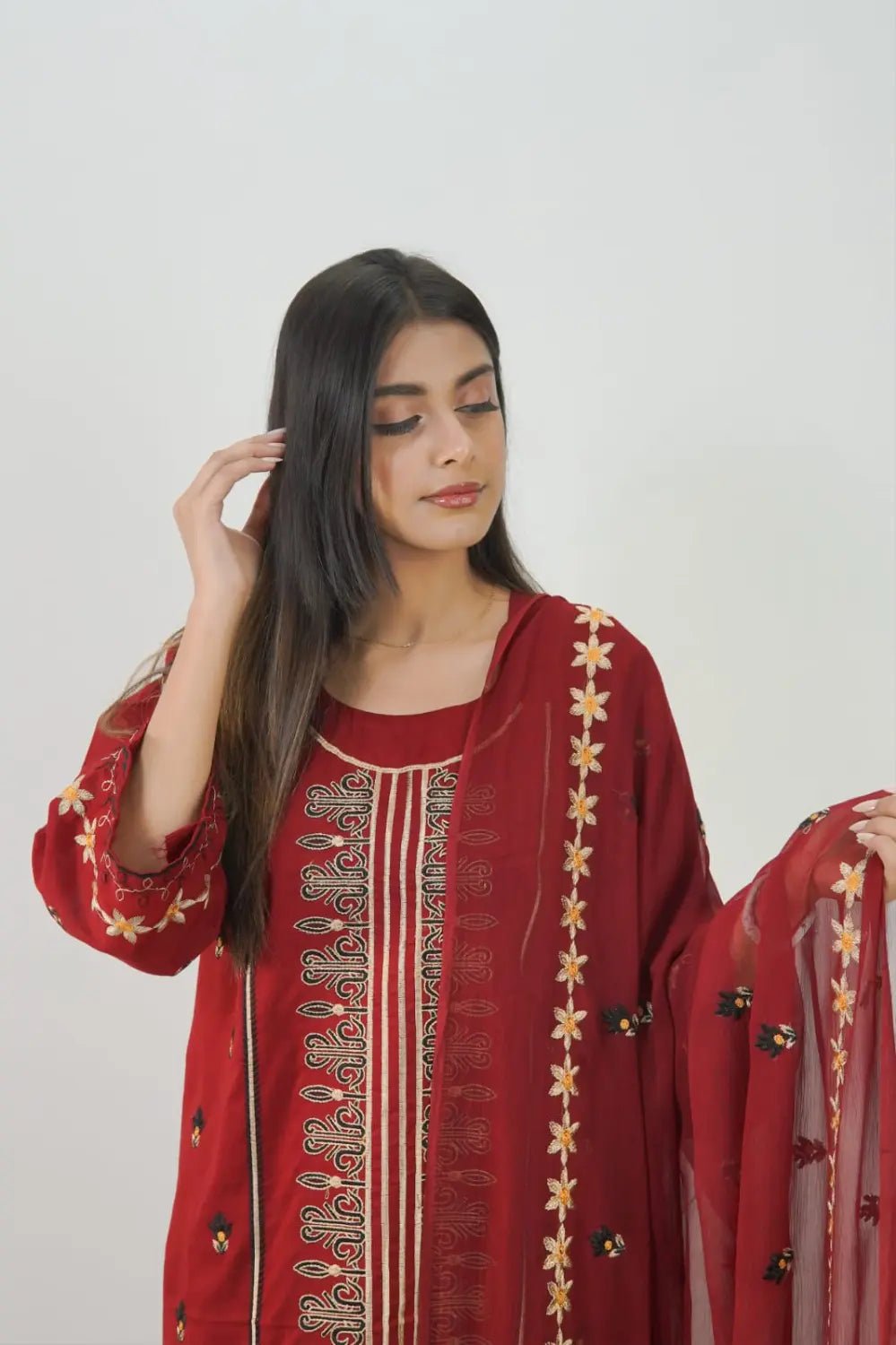 3PC Stitched Embroidered Lawn Suit. MEL - 002 - Mahriza