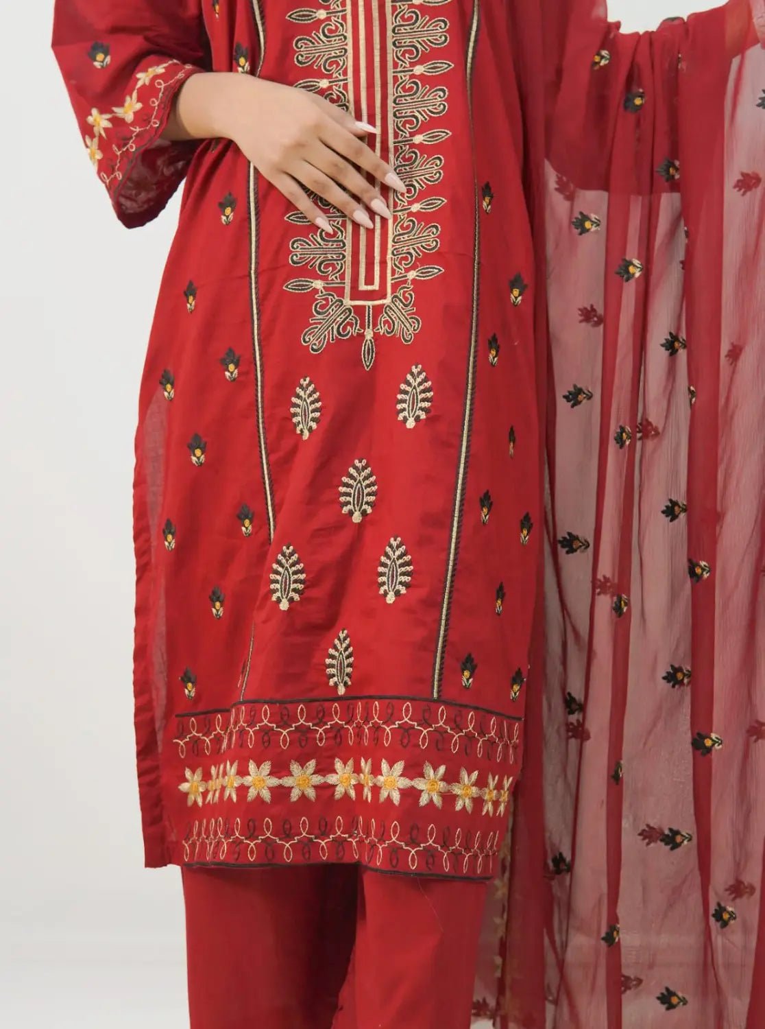 3PC Stitched Embroidered Lawn Suit. MEL - 002 - Mahriza