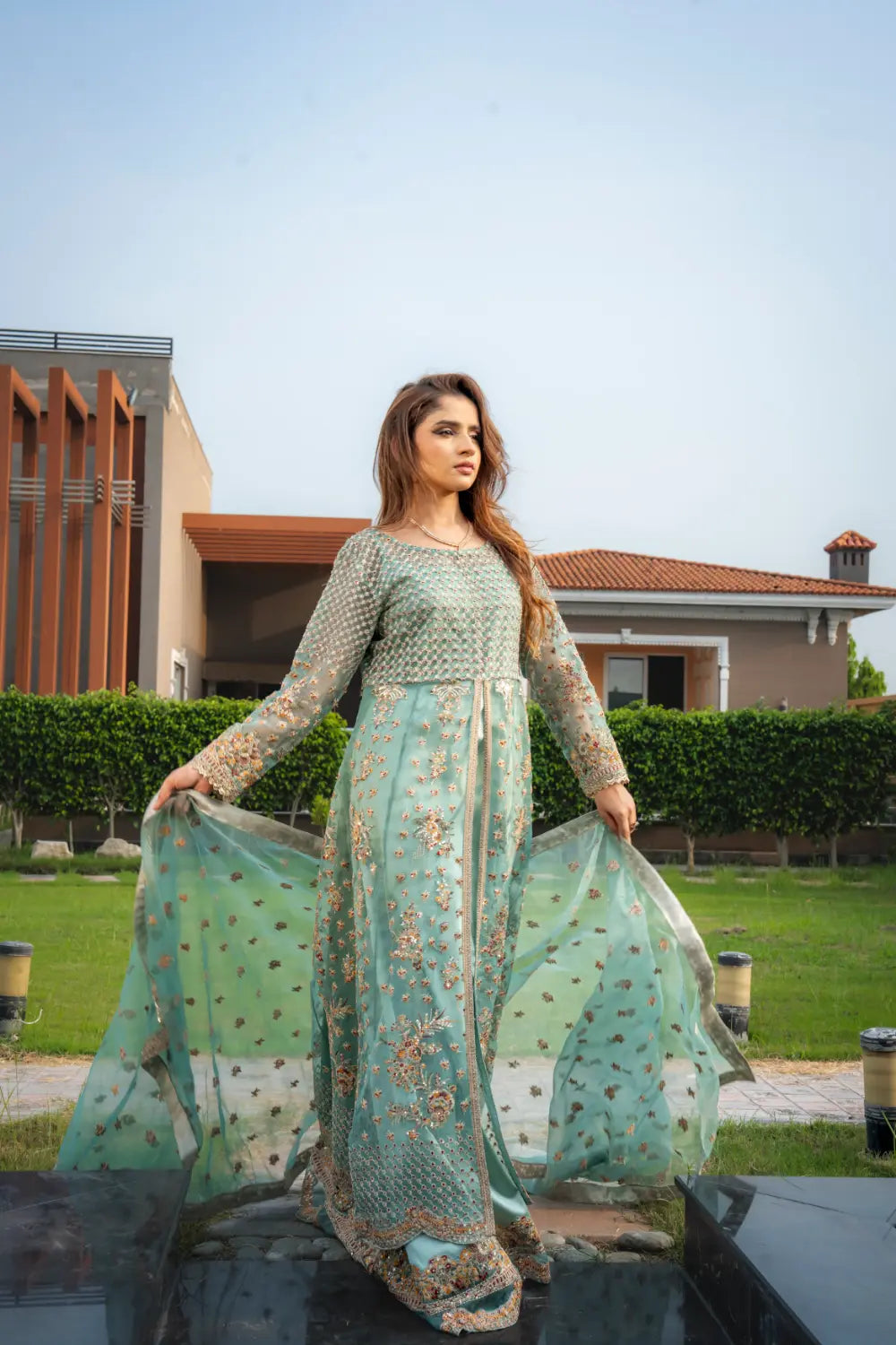 ✨ Pistachio Bloom –Sequin Luxe Maxi Mahriza