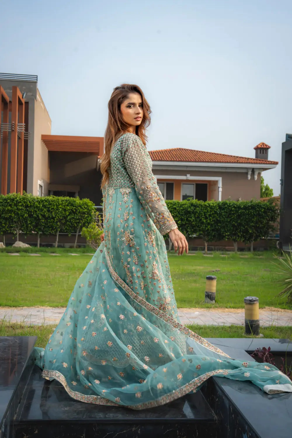 ✨ Pistachio Bloom –Sequin Luxe Maxi Mahriza