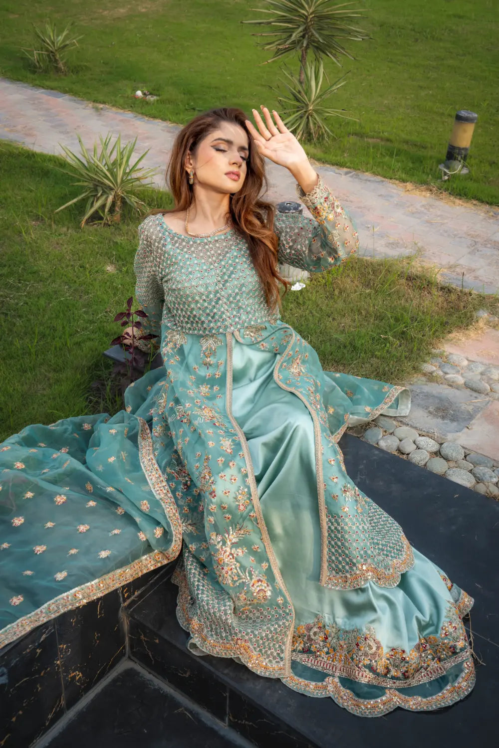 ✨ Pistachio Bloom –Sequin Luxe Maxi Mahriza