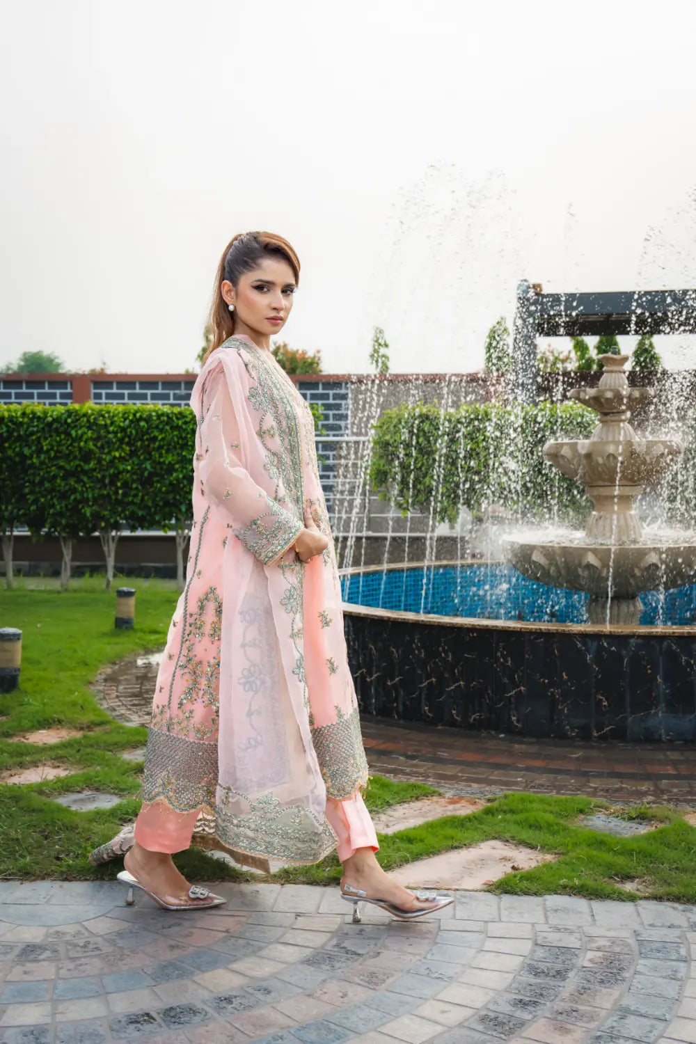 🌸 Blush Grace – Luxury Embroidered & Sequin Organza Suit Mahriza