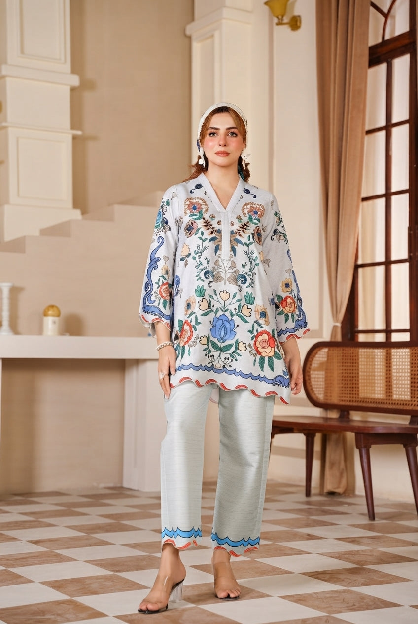 Floral Embroidered Scalloped Lawn 2-Piece Suit
