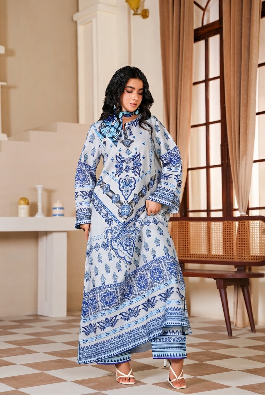 Blue & White Printed Lawn 2-Piece Suit