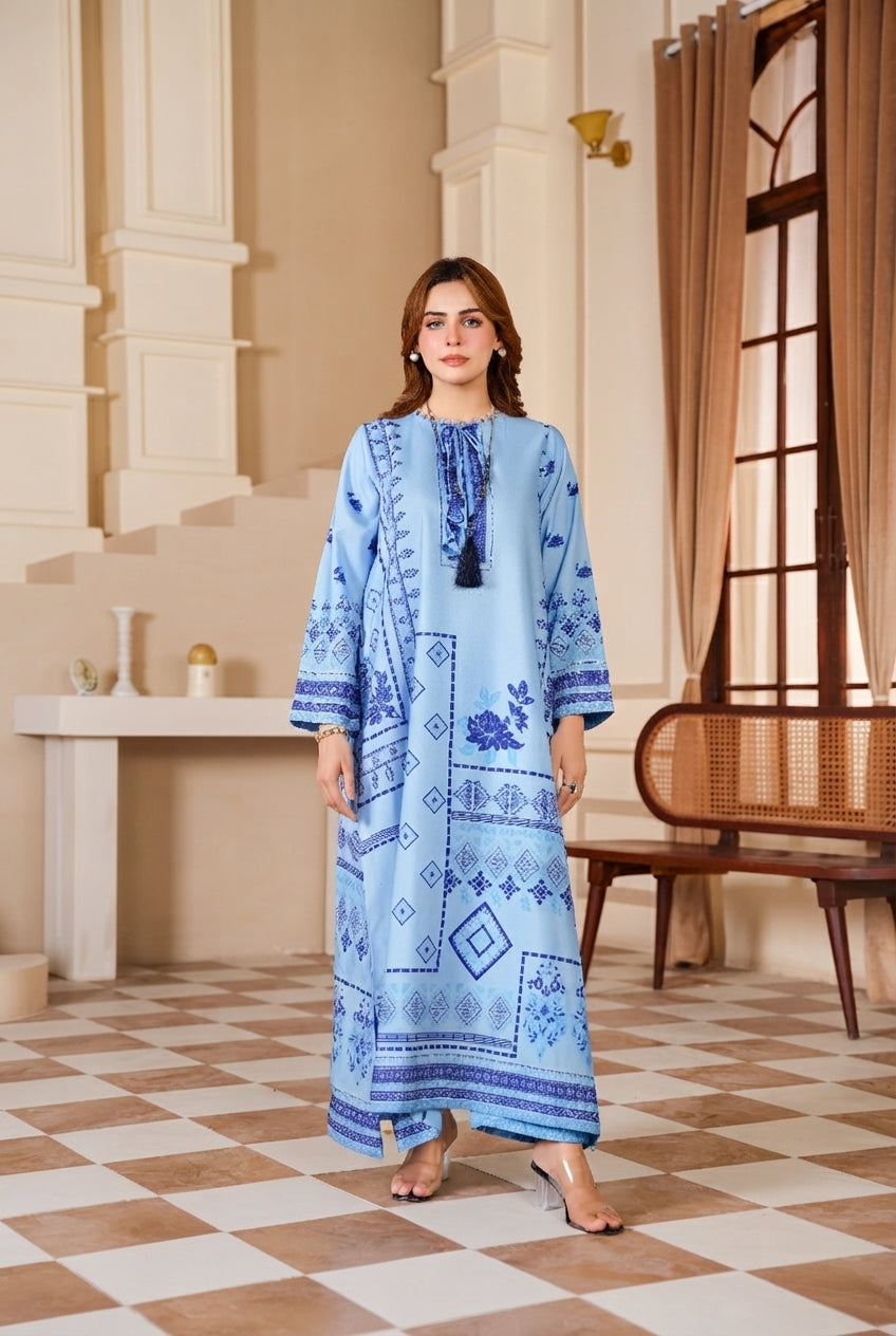 Sky Blue Printed Lawn 2-Piece Suit