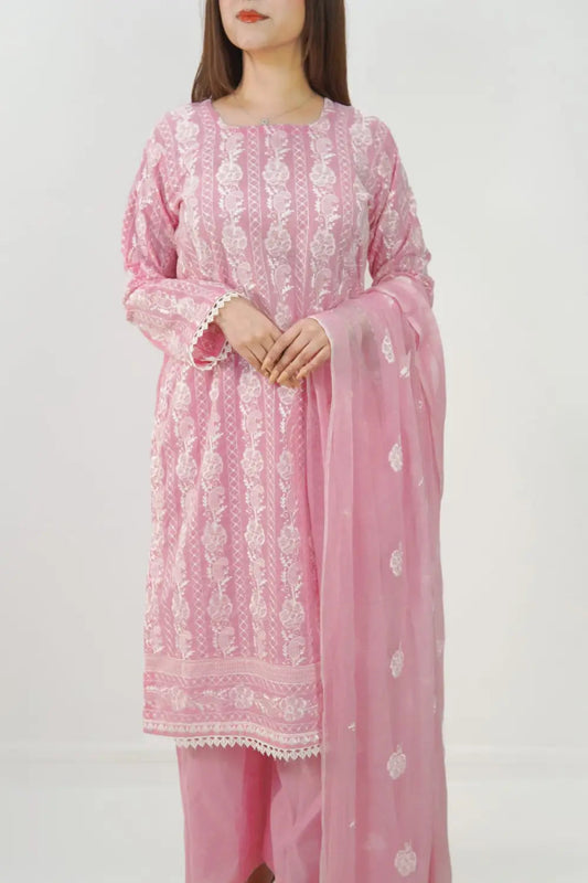 3PC  Stitched Embroidered Lawn Suit. MEL--001