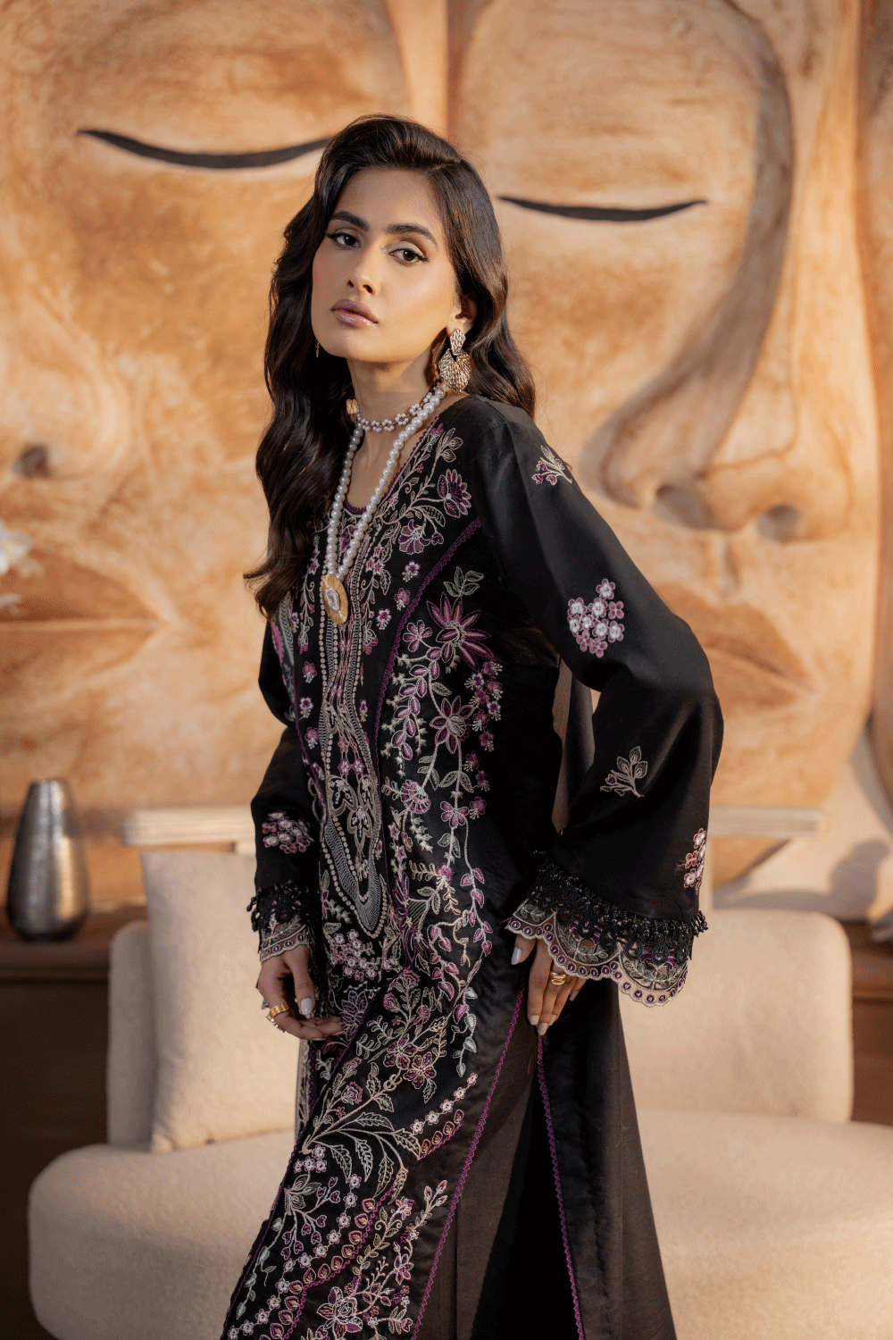 Black Embroidered Lawn 3PC Suit - Mahriza