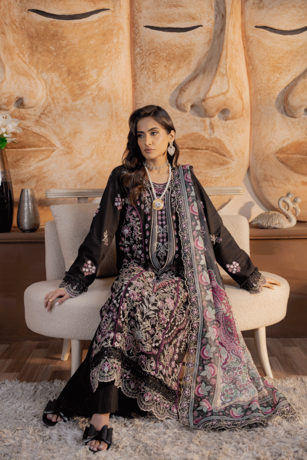 Black Embroidered Lawn 3PC Suit - Mahriza