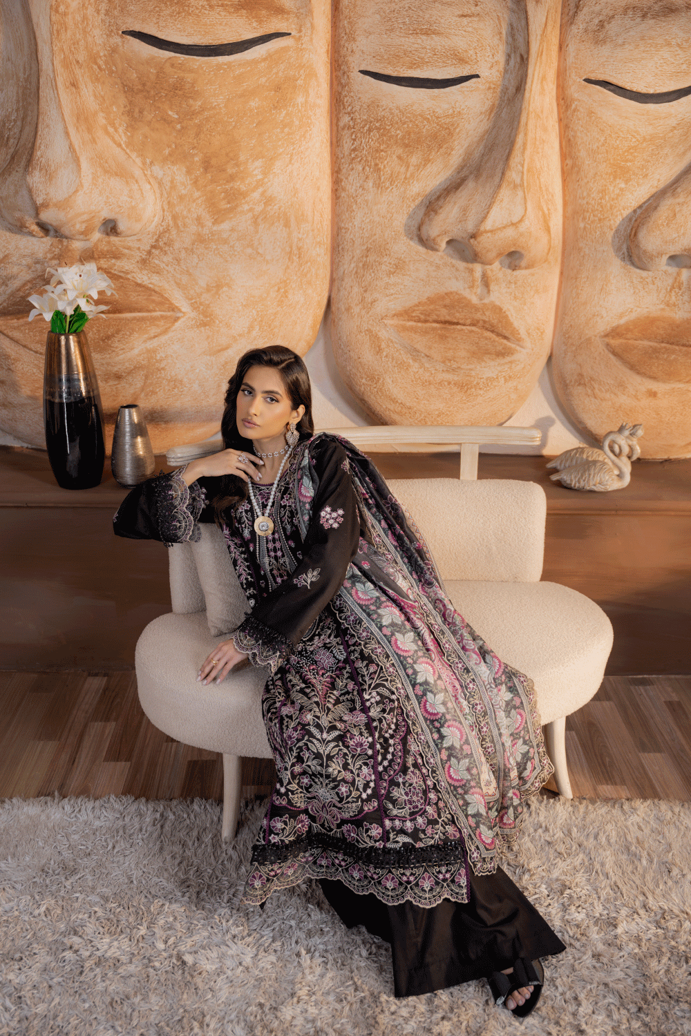 Black Embroidered Lawn 3PC Suit - Mahriza