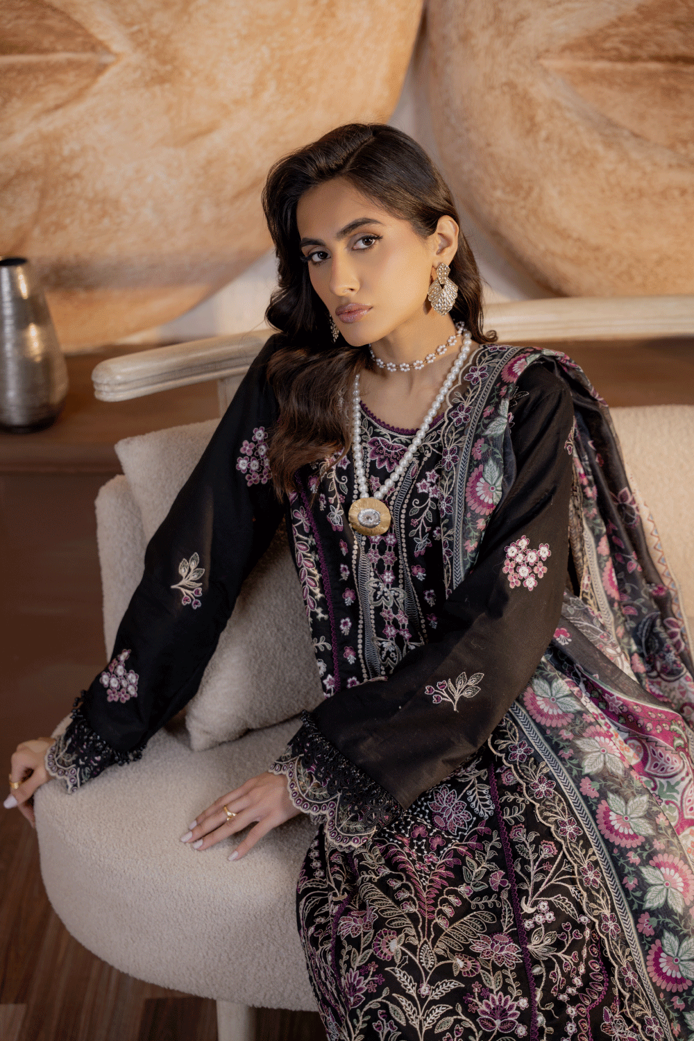 Black Embroidered Lawn 3PC Suit - Mahriza
