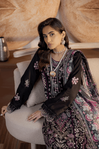 Black Embroidered Lawn 3PC Suit - Mahriza
