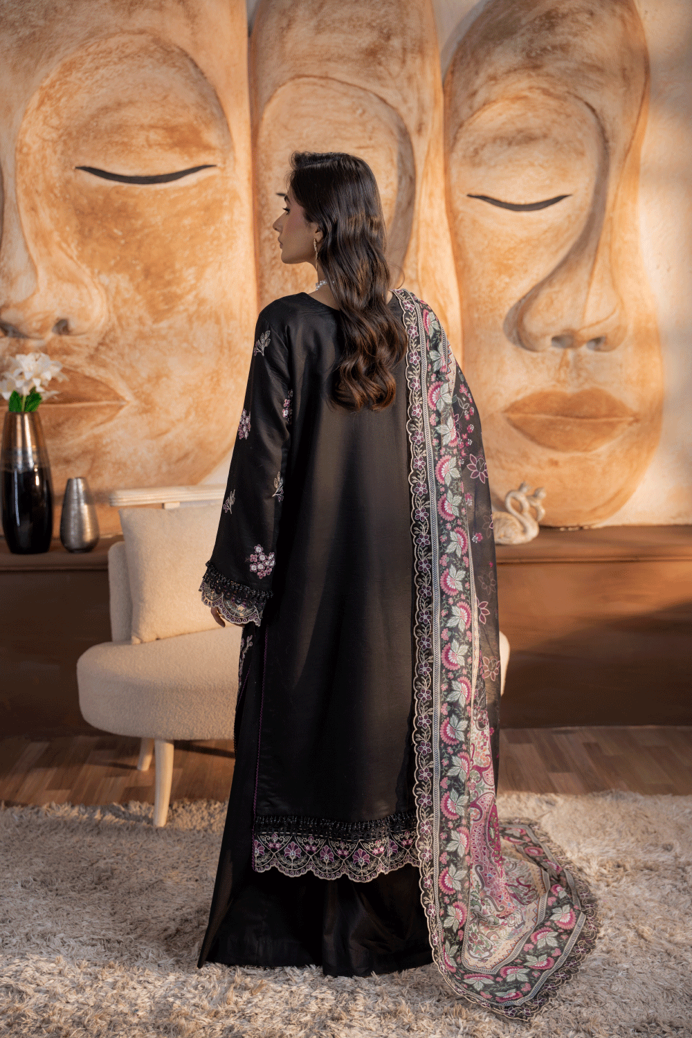 Black Embroidered Lawn 3PC Suit - Mahriza