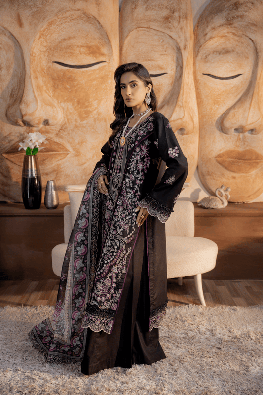Black Embroidered Lawn 3PC Suit - Mahriza