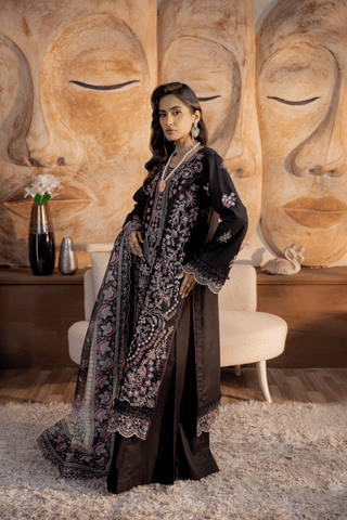 Black Embroidered Lawn 3PC Suit - Mahriza