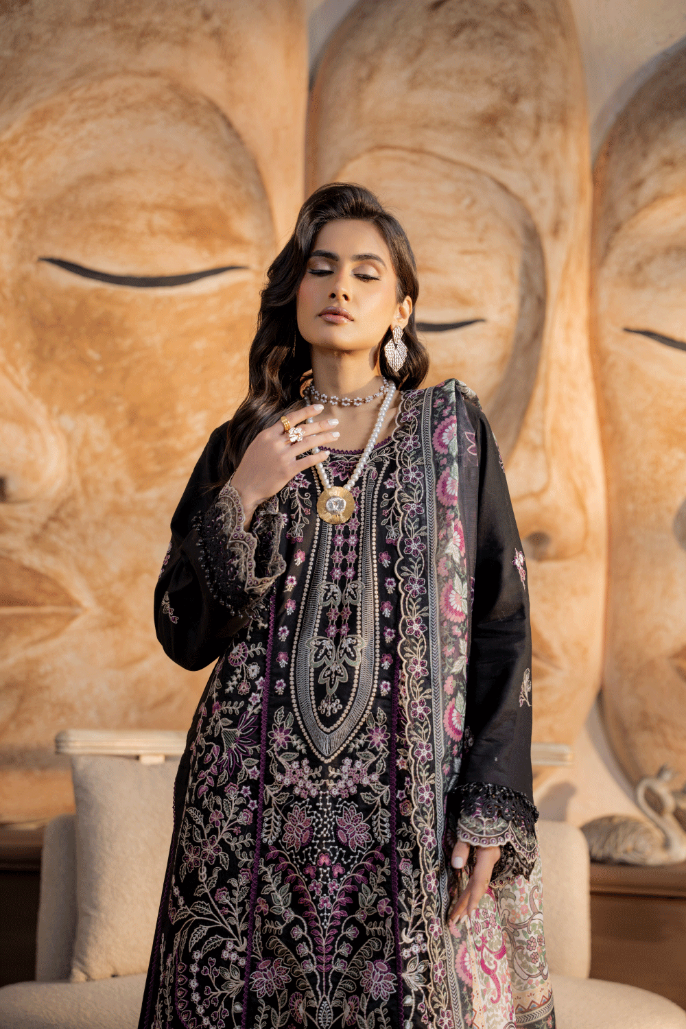 Black Embroidered Lawn 3PC Suit - Mahriza