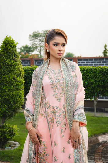 🌸 Blush Grace – Luxury Embroidered & Sequin Organza Suit