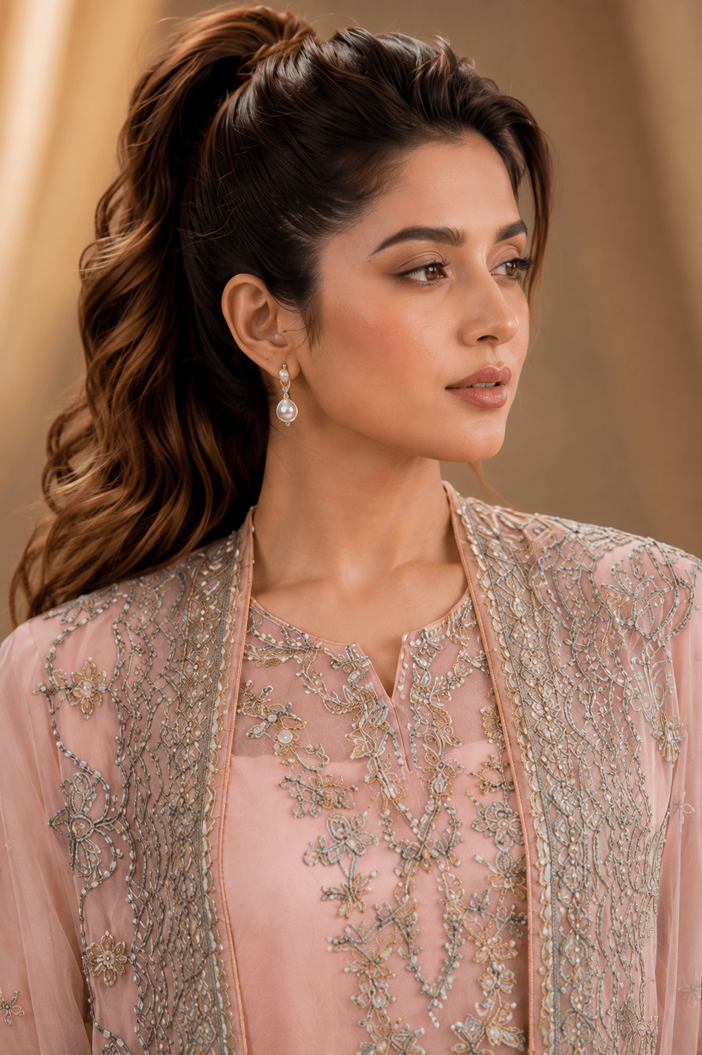 Blush Grace – Luxury Embroidered & Sequin Organza Suit - Mahriza