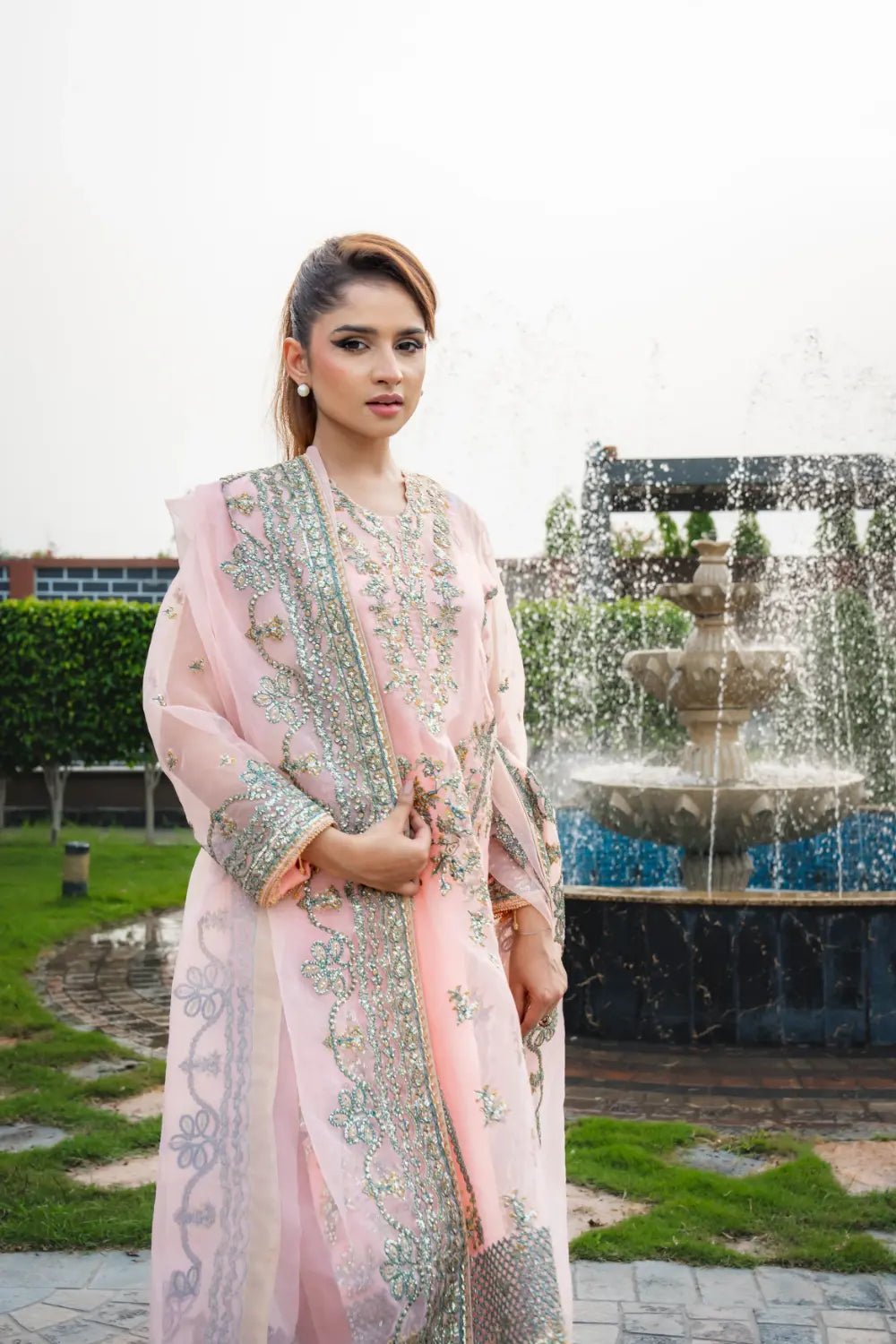 🌸 Blush Grace – Luxury Embroidered & Sequin Organza Suit - Mahriza