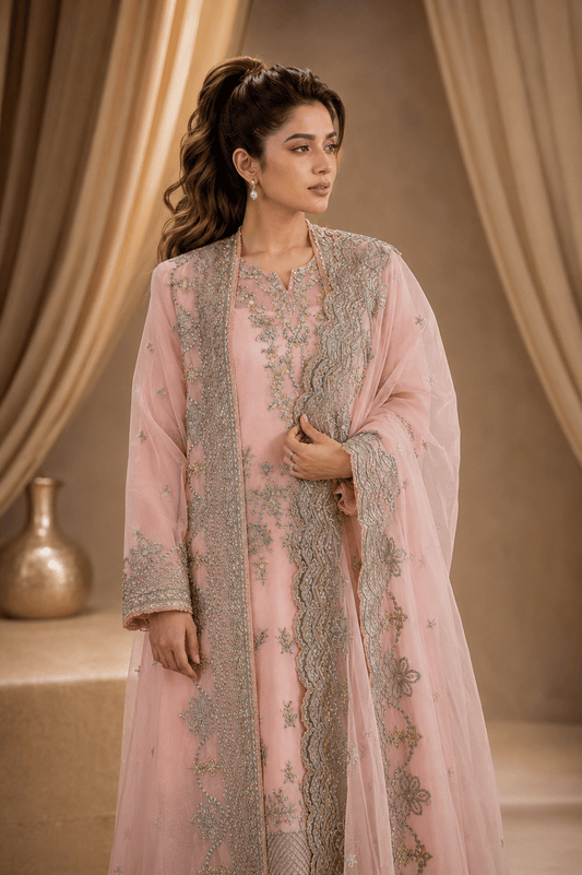 Blush Grace – Luxury Embroidered & Sequin Organza Suit - Mahriza