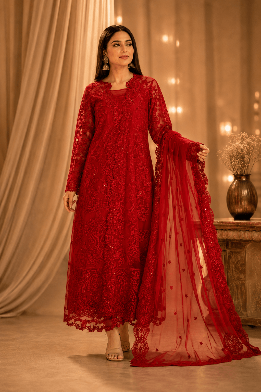 Crimson Royale – Luxury Organza Party Wear - Mahriza