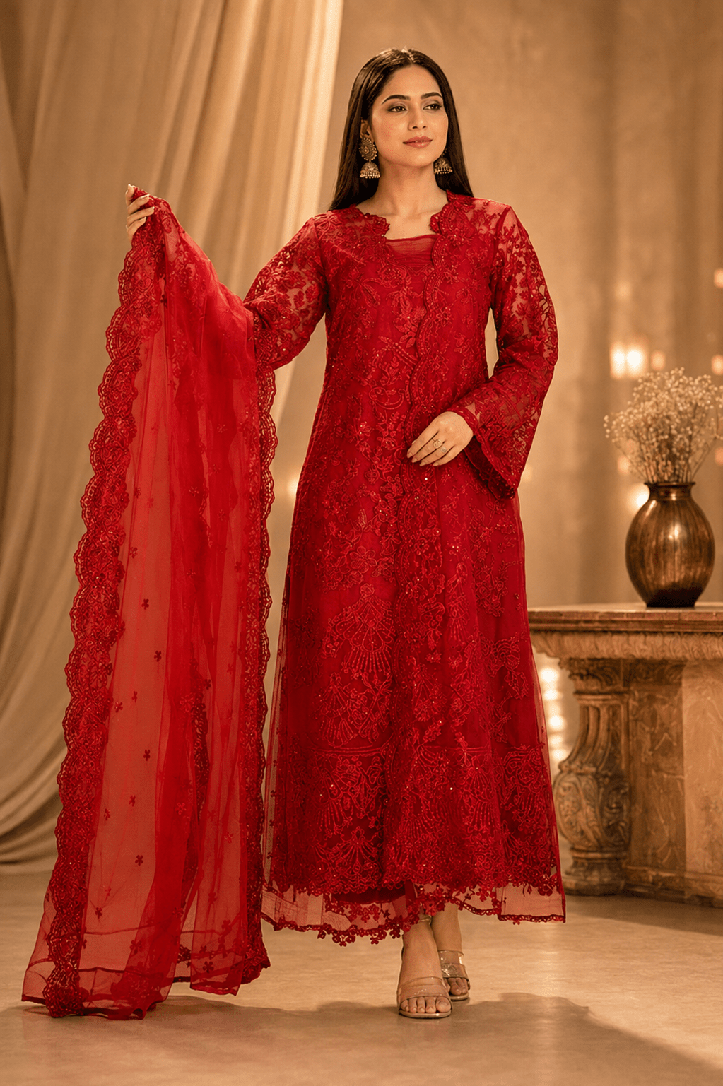 Crimson Royale – Luxury Organza Party Wear - Mahriza